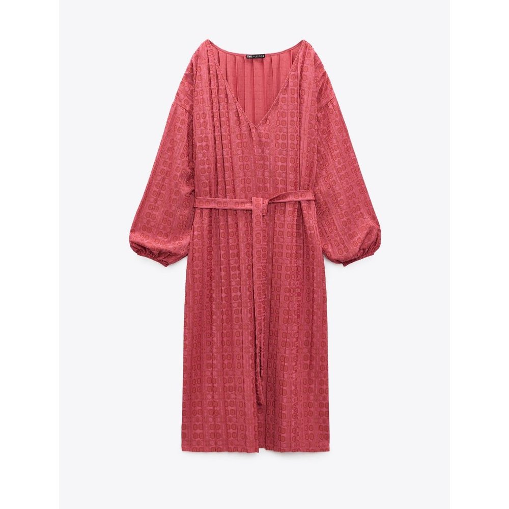 Zara Jacquard V-Neck Midi Dress M NWT - Picture 3 of 10